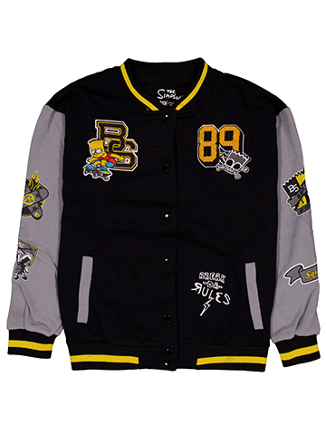 The Simpsons Boys' Bart Varsity Bomber Embroidered Patches Jacket - CookiesKids.com