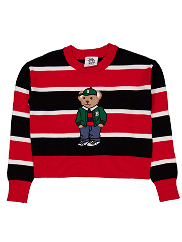 Jolie & Joy Girls' Long Sleeve Embroidered Teddy Bear Striped Pullover Sweater - CookiesKids.com
