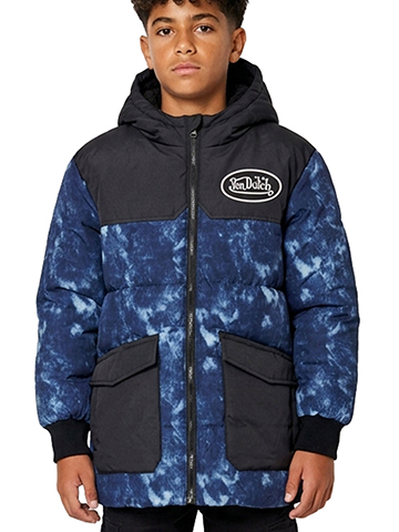 Von Dutch Boys' Denim Printed Tie-Dye Puffer Jacket - CookiesKids.com