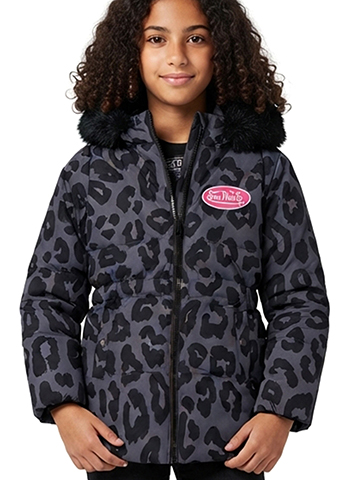 Von Dutch Girls' Faux-Fur Leopard Print Puffer Jacket - CookiesKids.com