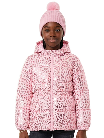 Girls' Leopard Print Puffer Jacket and Beanie Set - CookiesKids.com