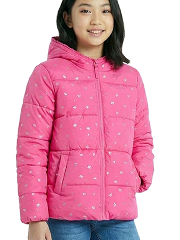 Girls' Quilted Puffer Jacket with Bow Print - CookiesKids.com