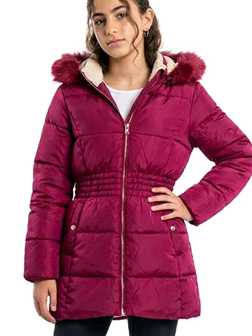 Girls' Quilted Puffer Coat with Faux Fur Hood - CookiesKids.com