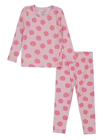 Rene Rofe Baby Girls' 2-Piece Long Sleeve Ribbed All-Over Apple Print Pajama Set - CookiesKids.com