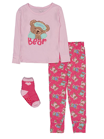 Girls' Sleepy Bear Pajama Set with Socks - CookiesKids.com