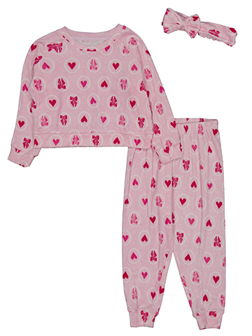 Rene Rofe Girls' 3-Piece Heart and Bow Sleepwear Set with Headband - CookiesKids.com
