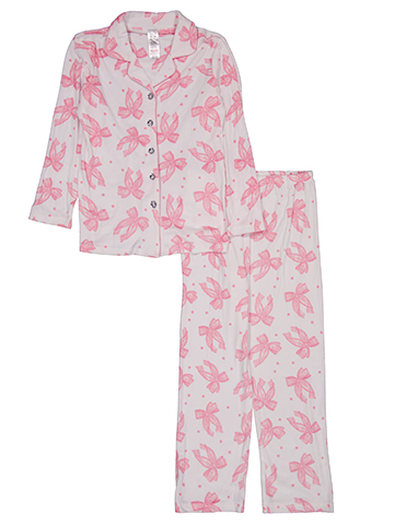 Rene Rofe Girls' 2-Piece Bow Print Button Up Pajama Jacket Set - CookiesKids.com