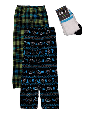 Only Boys Boys' 2-Pair Video Game Print and Plaid Pajama Pants and Fuzzy Socks Set - CookiesKids.com