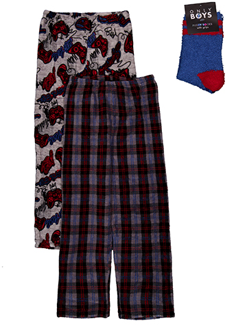 Only Boys Boys' 2-Pair Game Controller Print and Plaid Pajama Pants and Fuzzy Socks Set - CookiesKids.com