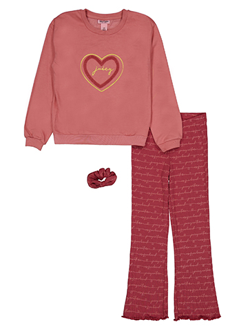 Juicy Couture Girls' 3-Piece Heart Logo Sweatshirt, Leggings, and Hair Tie Set - CookiesKids.com