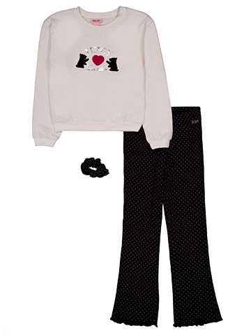 Juicy Couture Girls' 3-Piece Puppy & Heart Sweatshirt and Polkadot Pants and Hairtie Set - CookiesKids.com
