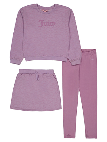 Juicy Couture Girls' 3-Piece Crewneck Sweatshirt, Skir, and Pants Set - CookiesKids.com