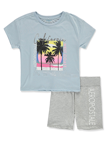 Aeropostale Girls' 2-Piece Palms Bike Shorts Set Outfit - CookiesKids.com