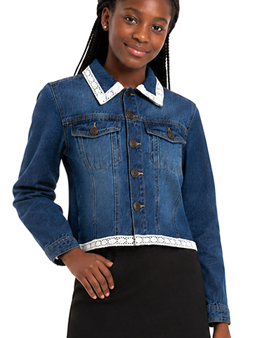 Aeropostale Girls' Denim Jacket with Lace Trim Collar - CookiesKids.com