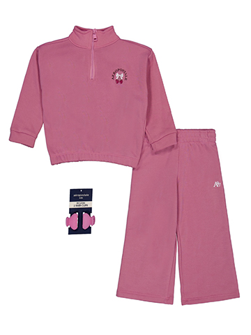 Aeropostale Baby Girls' 3-Piece Quarter-Zip Sweatshirt, Sweatpants, and Hair Clip Set - CookiesKids.com
