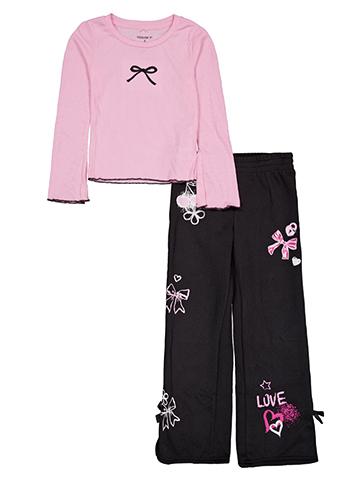 Forever 21 Girls' 2-Piece Ribbed Baby Bell Long Sleeve Top and Wide-Leg Fleece Pants Set - CookiesKids.com