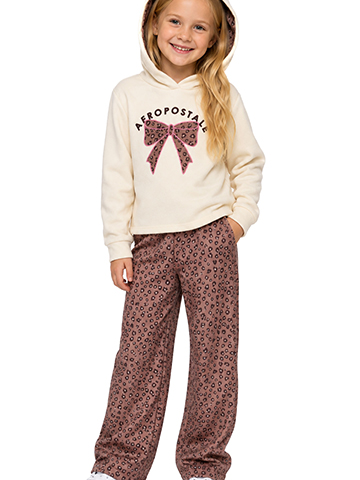 Aeropostale Girls' 3-Piece Fleece Leopard Print Bow Hoodie Wide-Leg Pants and Hair Tie - CookiesKids.com
