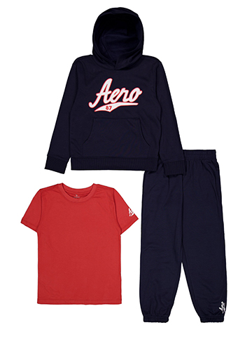 Aeropostale Boys' 3-Piece Aero 87 Hoodie, T-Shirt, and Joggers Set - CookiesKids.com