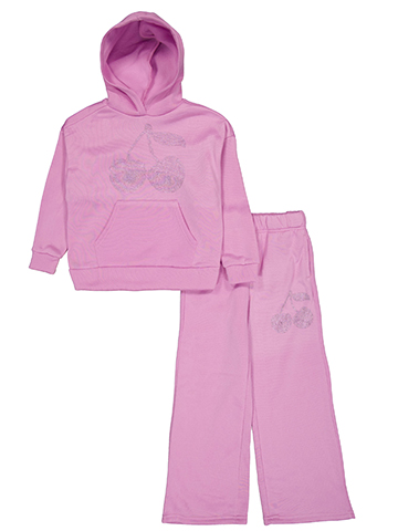 Forever 21 Girls' 2-Piece Fleece Rhinestone Cherry Hoodie and Sweatpants Set - CookiesKids.com