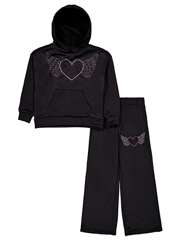 Forever 21 Girls' 2-Piece Rhinestone Winged Heart Hoodie and Pants Set - CookiesKids.com
