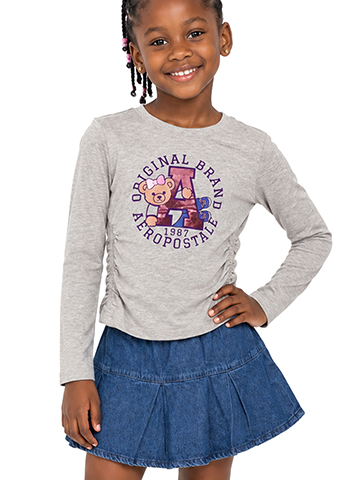Aeropostale Girls' 1987 Bear Long Sleeve Tee and Denim Skort Set - CookiesKids.com
