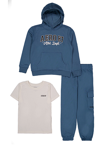 Aeropostale Boys' 3-Piece AERO 87 Athletic Hoodie & Tee Jog Set - CookiesKids.com