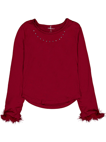 Forever 21 Girls' Long-Sleeve Rhinestude Top with Faux-Fur Fringe Cuffs - CookiesKids.com