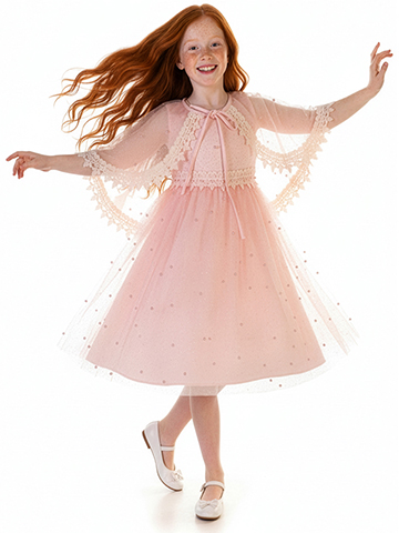 Pink Butterfly Girls' 2-Piece Beaded Dress Cape Set Outfit - CookiesKids.com