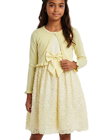 Pink Butterfly Girls' 2-Piece Dress Cardigan Shrug Set Outfit - CookiesKids.com