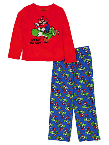 Super Mario Boys' 2-Piece Mario & Yoshi Print Long Sleeve Tee & Pajama Pants Set - CookiesKids.com