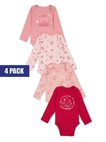 Girls' 4-Pack Long Sleeve Bodysuits Set - CookiesKids.com