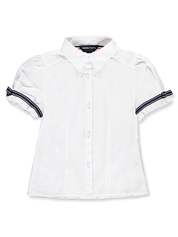 French Toast Little Girls’ Bow Stitch Trim S/S Button-Down (Sizes 4 – 6X) - CookiesKids.com