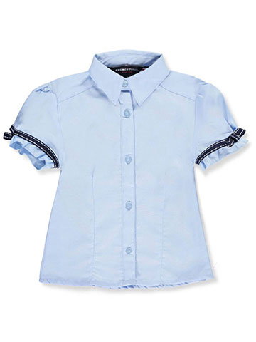 French Toast Big Girls’ Bow Stitch Trim S/S Button-Down (Sizes 7 – 20) - CookiesKids.com