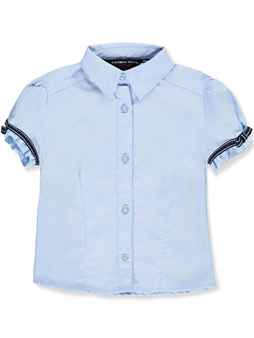 French Toast Big Girls’ Bow Stitch Trim S/S Button-Down (Sizes 7 – 20) - CookiesKids.com