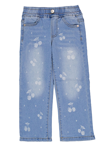 Celebrity Ace Girls' Wide-Leg Elastic Waist Cherry Print Jeans - CookiesKids.com