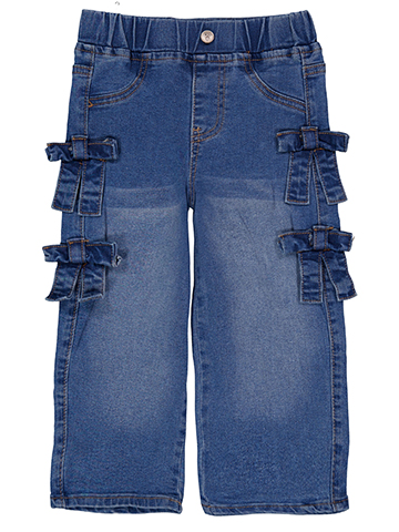Celebrity Ace Girls' Wide-Leg Jeans with Denim Bow Embellishments and Elastic Waistband - CookiesKids.com