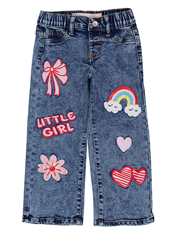 Celebrity Ace Girls' Wide-Leg Jeans with Rainbow and Bow Appliqués - CookiesKids.com