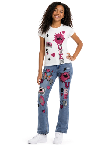 Popular Sports Girls' Cassette Queen T-Shirt and Jeans Outfit - CookiesKids.com