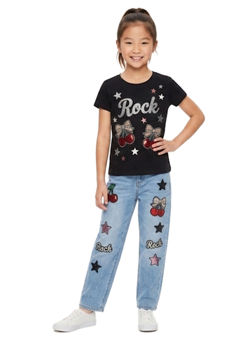 Popular Sports Girls' Cherry Rock T-Shirt and Jeans Outfit - CookiesKids.com