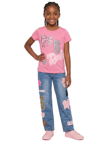 Popular Sports Girls' Bow Rock T-Shirt and Jeans Outfit - CookiesKids.com