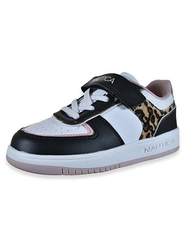 Nautica Girls' Court Sneaker with Strap and Leopard Print Accents - CookiesKids.com