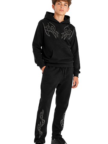 Navy Yard Boys' Rhinestone Flame Detail Relaxed Fleece Sweatpants - CookiesKids.com