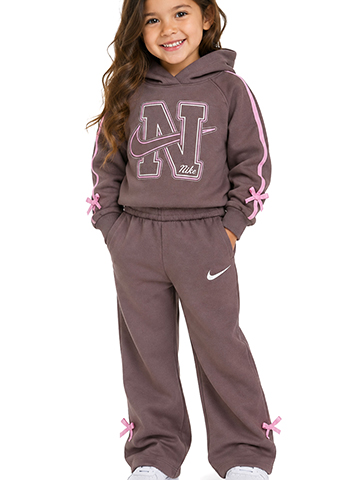 Nike Girls' Juxta-Girl Fleece Wide Leg Stripe Pants with Bow Tie Accents - CookiesKids.com