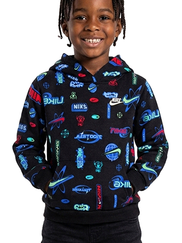 Nike Boys' NSW Neon Logo All-Over Print Pullover Hoodie - CookiesKids.com