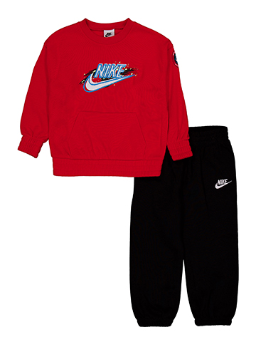 Nike Boys' NSW Fleece Crew Logo Graphic Sweatshirt and Jogger Pants Set - CookiesKids.com