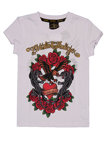 Christian Audigier Girls' Short-Sleeve Eagle Panther and Rose Graphic Tee - CookiesKids.com