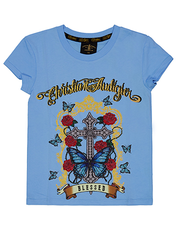 Christian Audigier Girls' Short-Sleeve Cross and Butterfly 