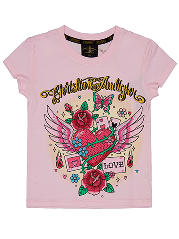 Christian Audigier Girls' Short-Sleeve Hearts and Butterflies Graphic T-Shirt - CookiesKids.com
