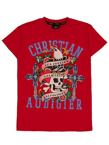 Christian Audigier Boys' Rhinestone Applique Eagle and Skull Graphic T-Shirt - CookiesKids.com