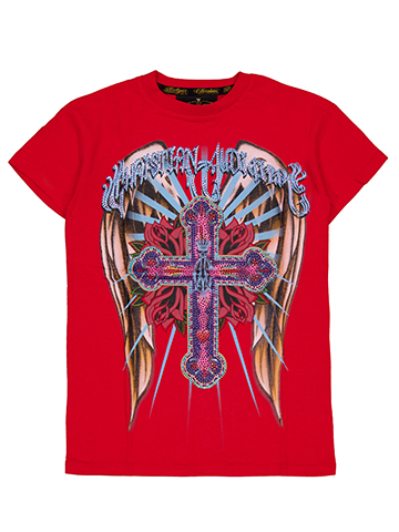 Christian Audigier Boys' Short Sleeve Rhinestone Winged Cross Graphic T-Shirt - CookiesKids.com